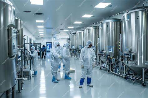 Pharmaceutical QA team in cleanroom